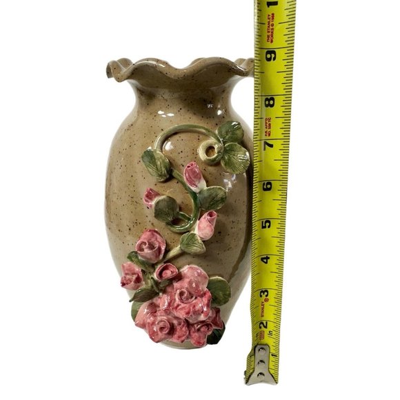 Pottery Vase Bud Studio Signed Art Glaze Brown Stoneware MCM Ruffled Stoneware - Picture 9 of 9